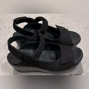 Bussola Women’s Black Suede Wedge Sandals with Velcro straps, US 8